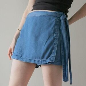Altar'd State Tie Front Y2K Style Preppy Blue Denim Stretch Women's Skort